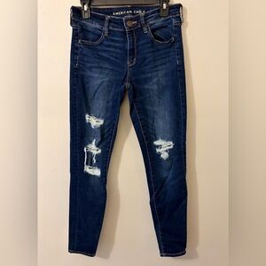 American Eagle Outfitters Dark Blue Distressed Skinny Jeans